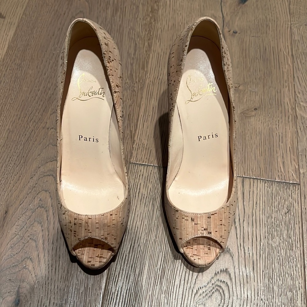 Christian Louboutin peep toe cork heels size 36